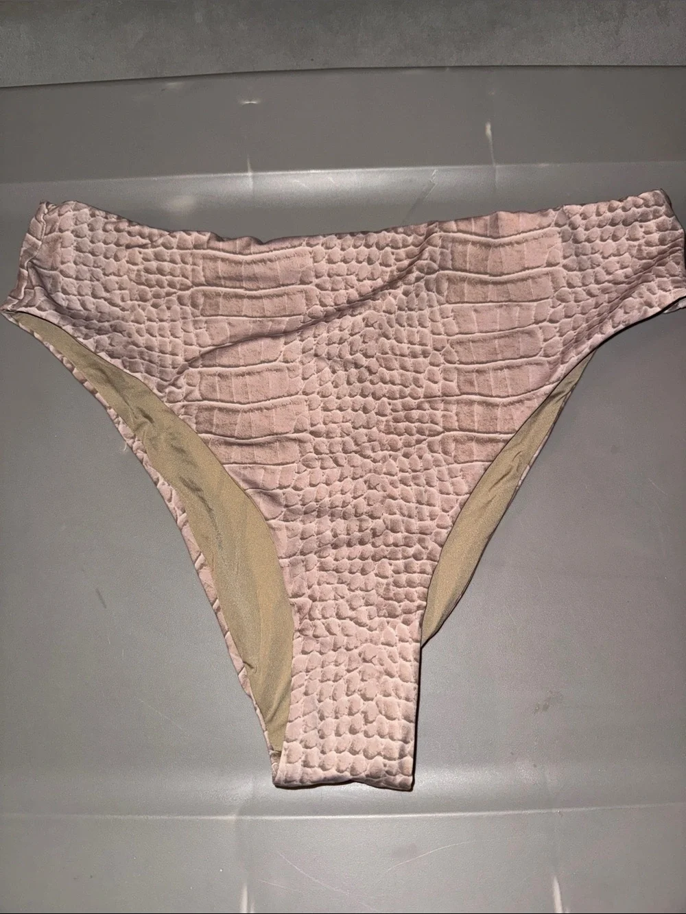 Skims Signature Swim Mid Waist Bottoms Dune Crocodile Print XL